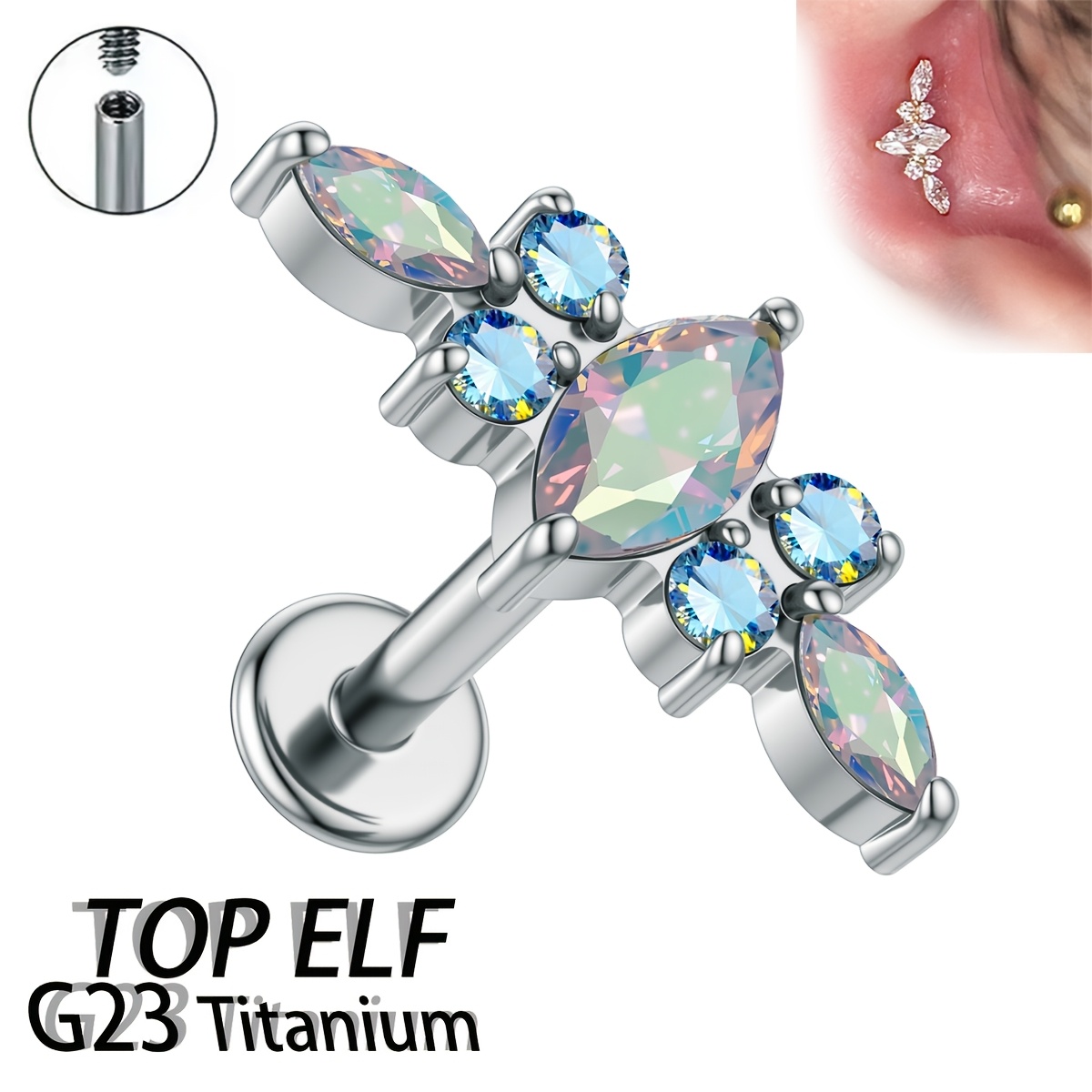 G23 ASTM316 Titanium Piercing Jewelry - Unique 6-Prong Earrings